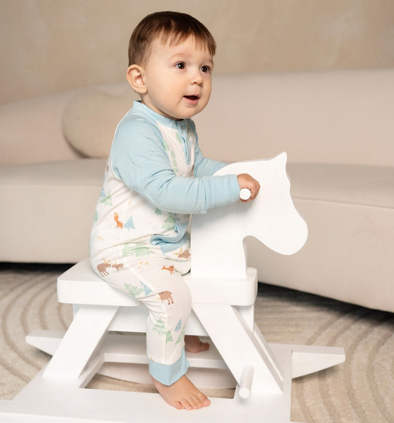 Bamboo L/S Romper w/Kangaroo pkt (Moose Woods Print)