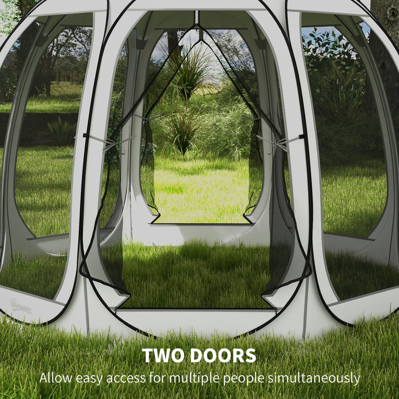 Outsunny 11' x 11.5' Screen Tent, Pop Up Camping Gazebo with Portable Carry Bag and 2 Doors, Cream White