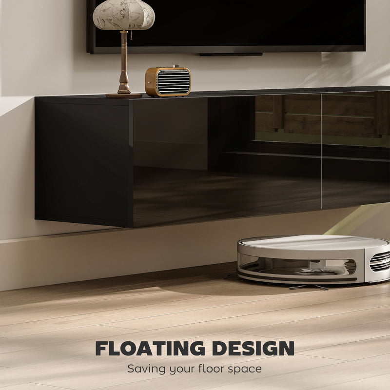 Hunter Floating TV Stand with Storage Cupboards for TVs up to 65 Inches-Black