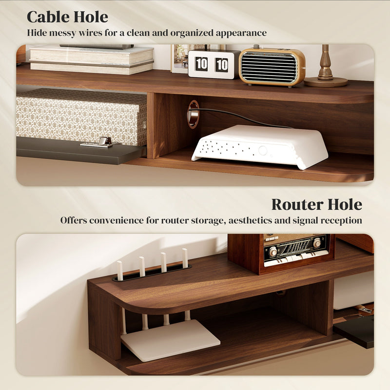 Lennox Floating TV Stand for TVs up to 75" with Flip Drawer-Walnut