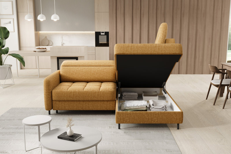 Barea 3 Seater Storage Sleeper Chaise Sofa - Mustard