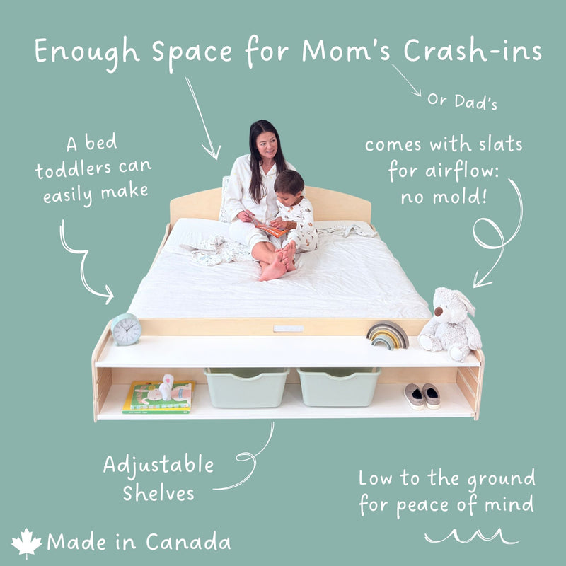 CHERRY FULL - Montessori Floor Bed with Shelves