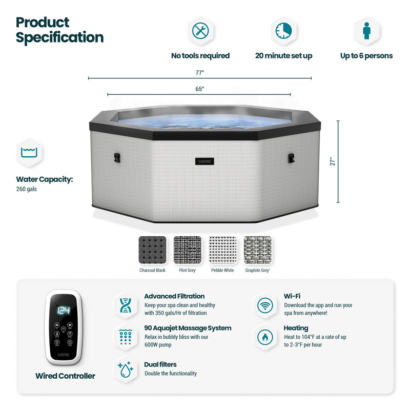 Wave | Como | 6-Person Eco Foam Hot Tub | Octagon | Built-In Integrated Heater