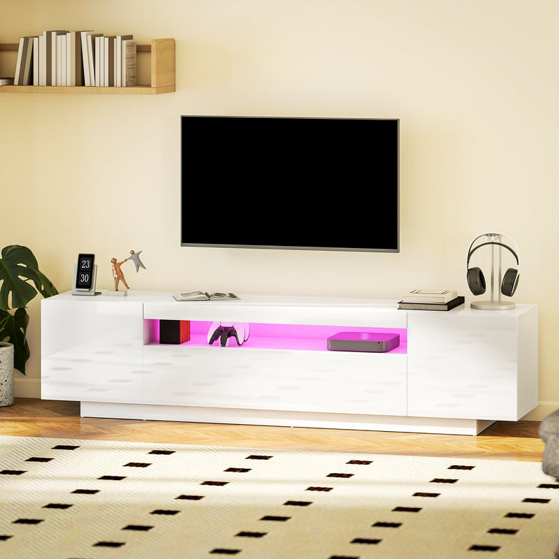 Greer Modern TV Stand with RGB LED Lights-for 65-85" TVs-High Gloss White