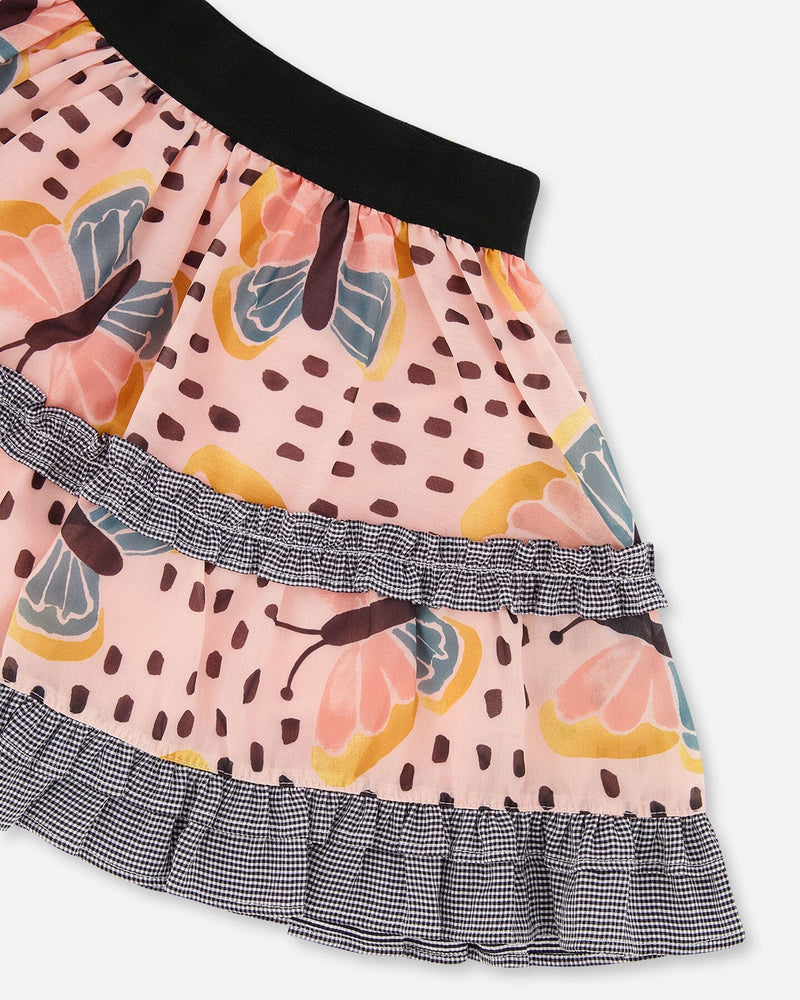 Printed Ruffle Skirt Black And Pink Butterflies