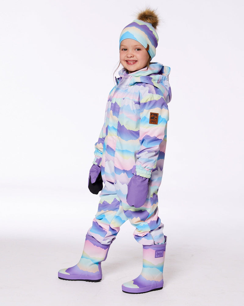 Printed Mid-Season One-Piece Outerwear Mauve And Blue, Pink Mountain