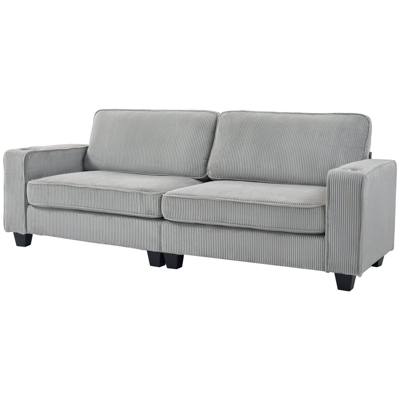 Laura Upholstered Sofa with Cup Holders-Light Grey