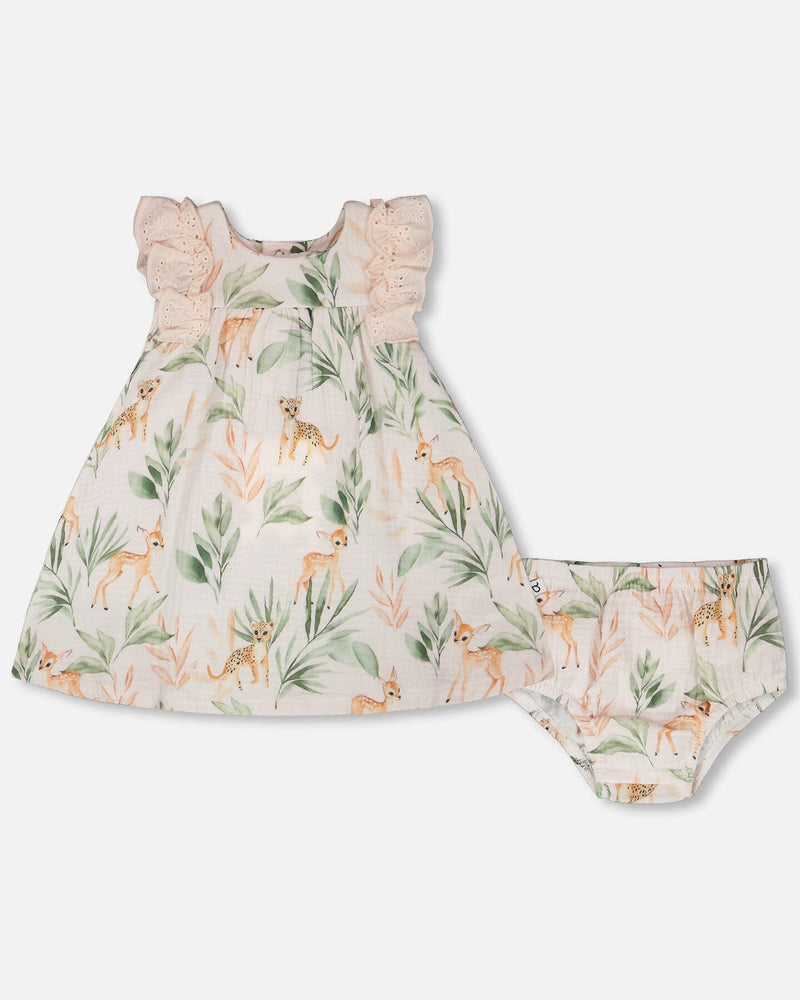 Muslin Dress And Bloomer Set Peach Deer Print
