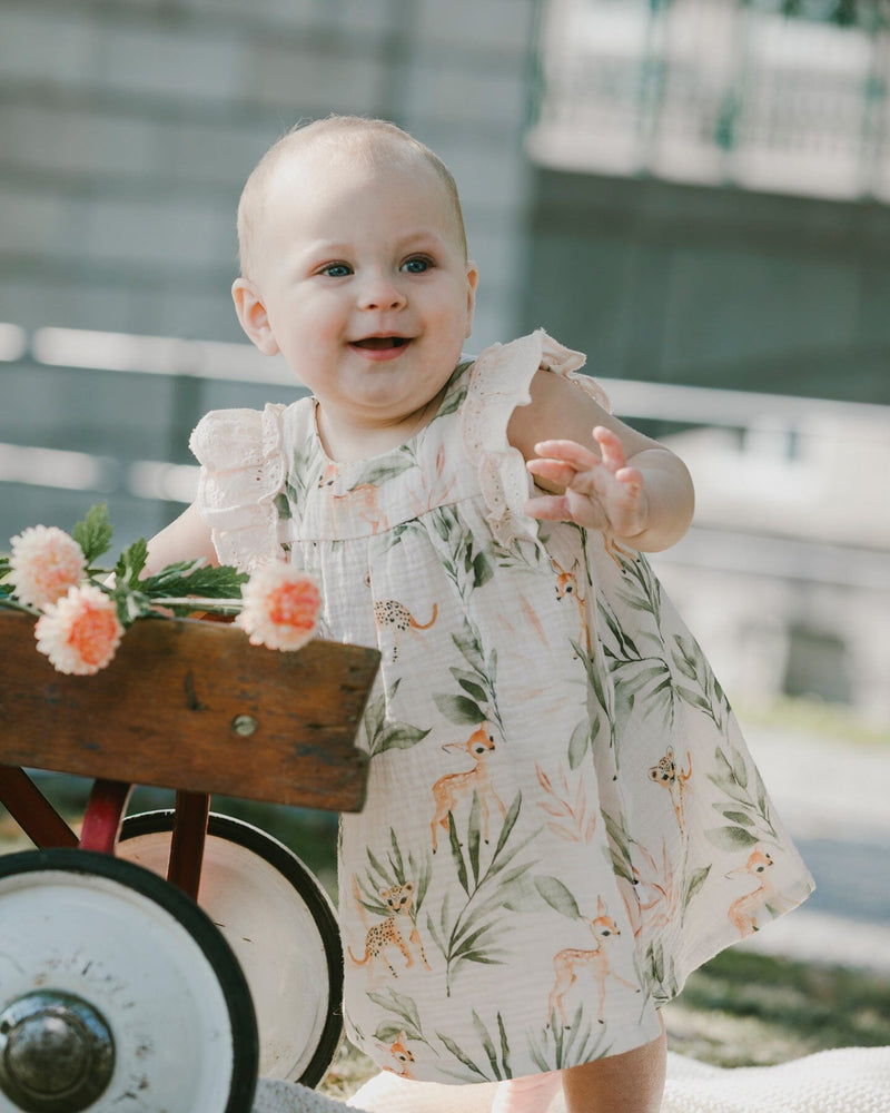 Muslin Dress And Bloomer Set Peach Deer Print