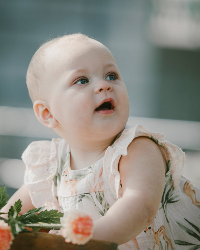 Muslin Dress And Bloomer Set Peach Deer Print