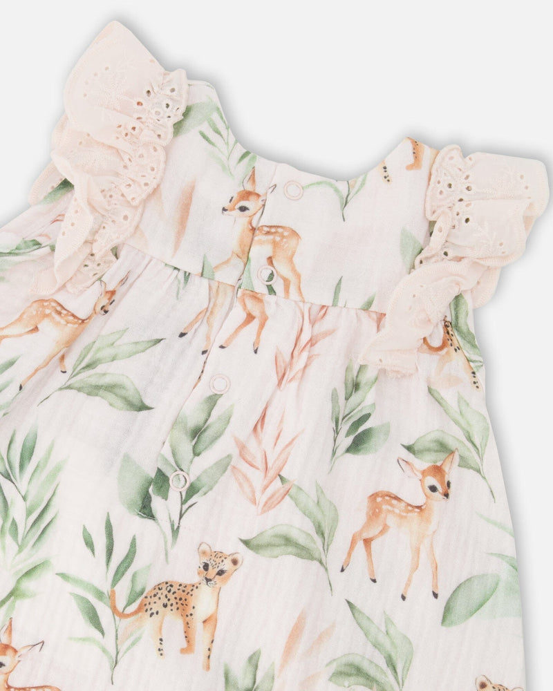 Muslin Dress And Bloomer Set Peach Deer Print