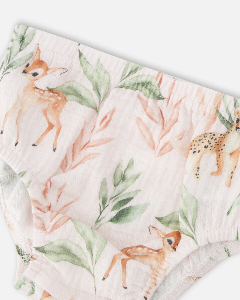 Muslin Dress And Bloomer Set Peach Deer Print