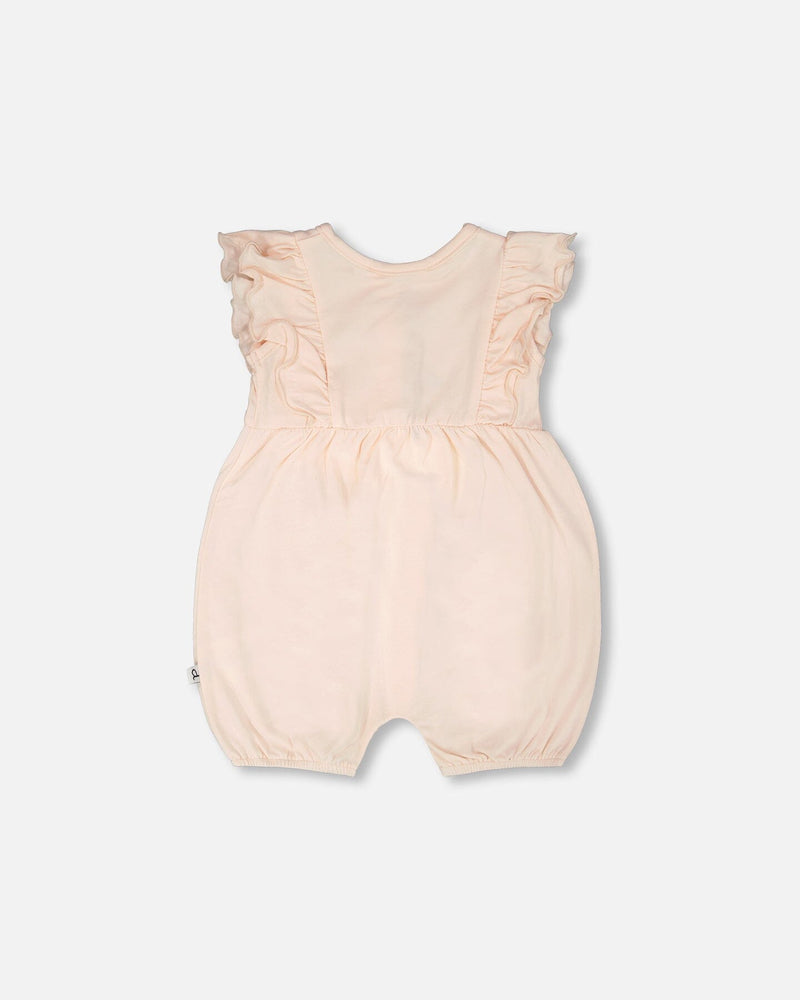 Organic Cotton Jersey Romper With Frills Peach