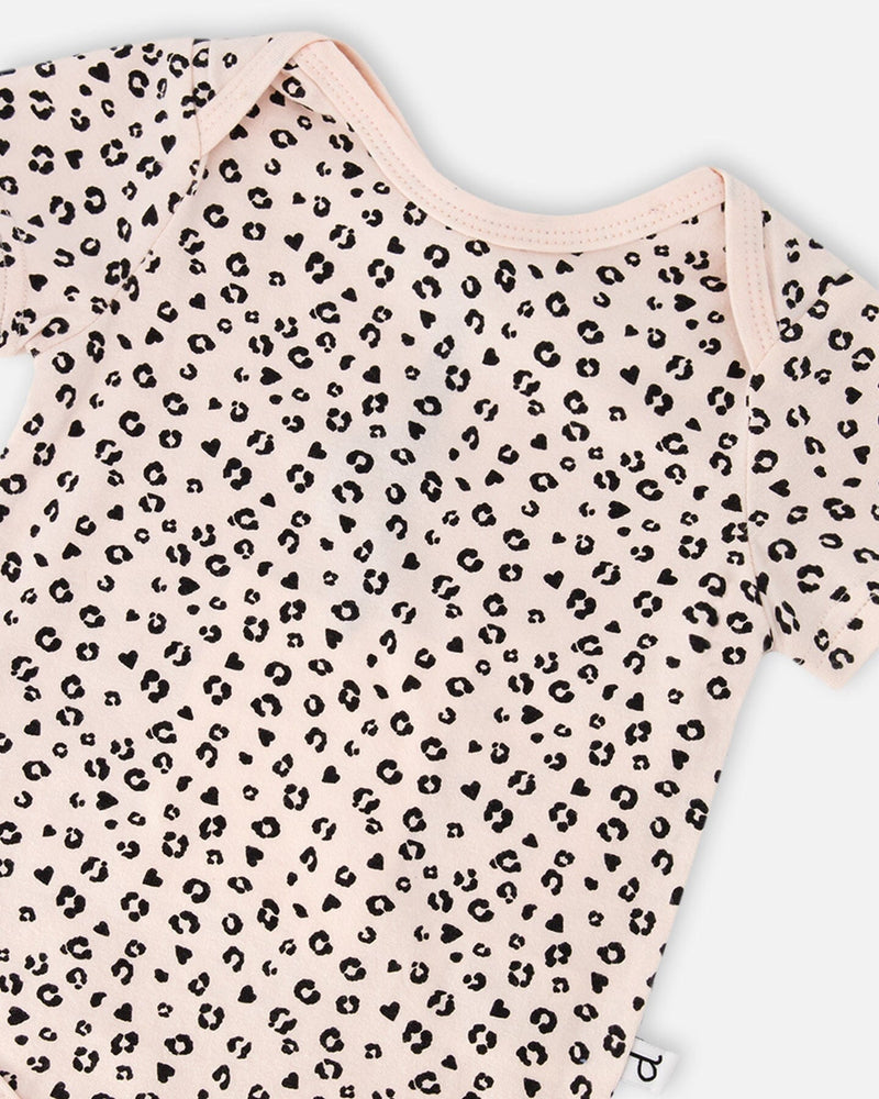 Evolutive Organic Cotton Jersey Onesie Peach Animal Print