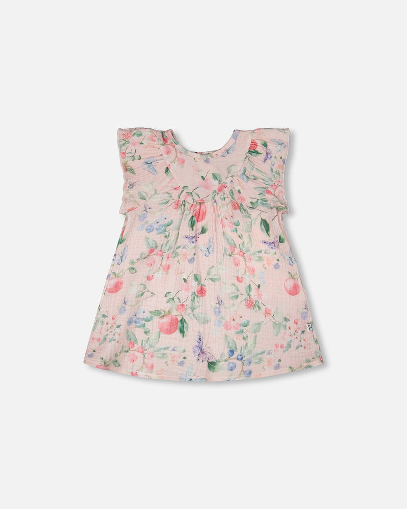 Cotton Muslin Dress And Bloomer Set Pink Printed Berries