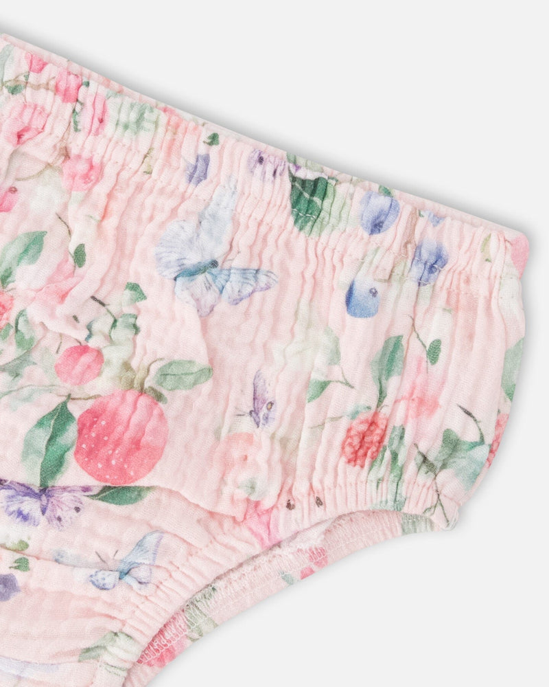 Cotton Muslin Dress And Bloomer Set Pink Printed Berries