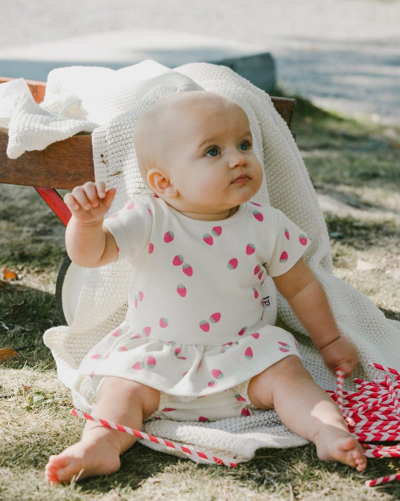 Cotton Rib Jersey Top And Short Set White Printed Strawberries