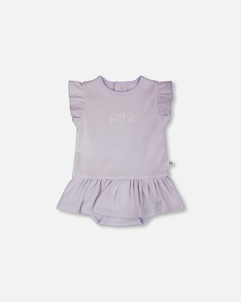 Cotton Rib Jersey Romper With Frill Lilac
