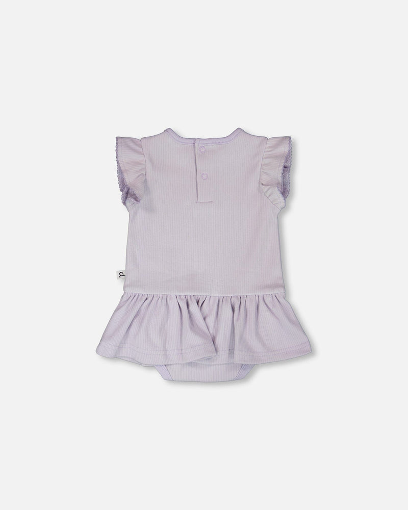 Cotton Rib Jersey Romper With Frill Lilac