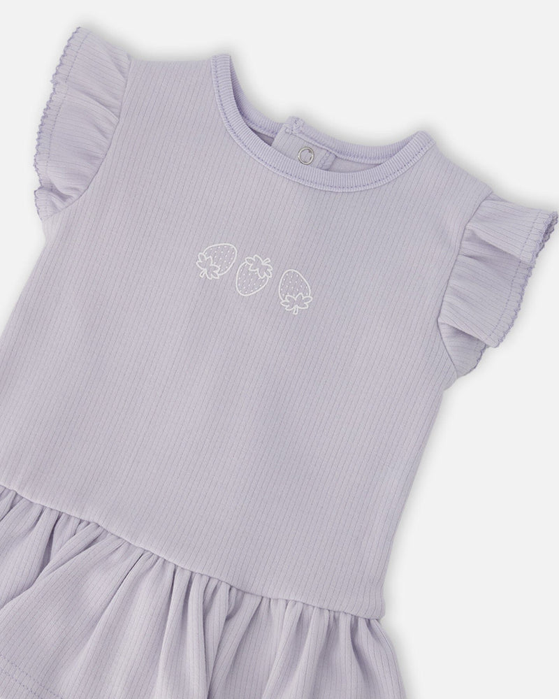 Cotton Rib Jersey Romper With Frill Lilac
