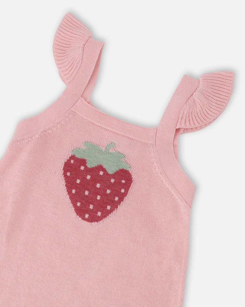 Knit Strawberry Romper Light Pink
