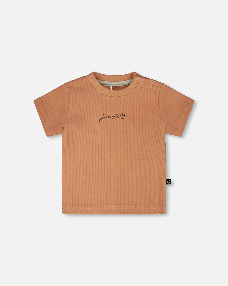Cotton Rib Jersey T-Shirt And Organic Cotton Jersey Short Set Caramel And Beige Zebra Print