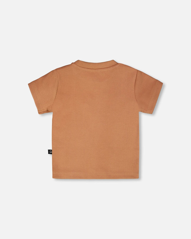 Cotton Rib Jersey T-Shirt And Organic Cotton Jersey Short Set Caramel And Beige Zebra Print