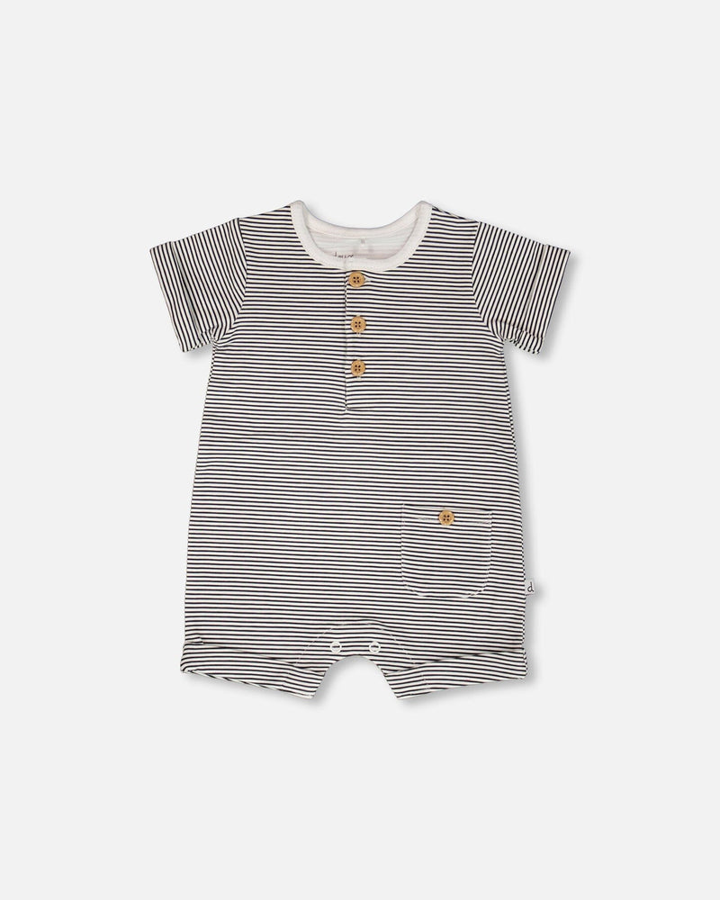 Cotton Jersey Romper Black And Off White Stripes