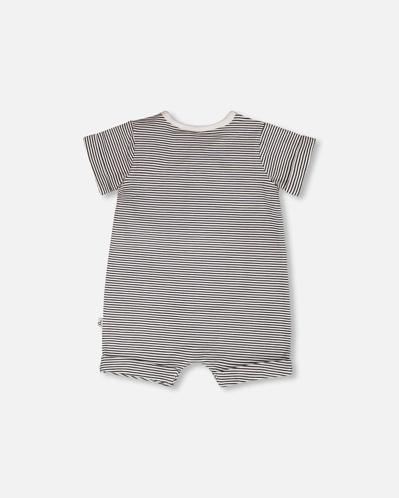 Cotton Jersey Romper Black And Off White Stripes