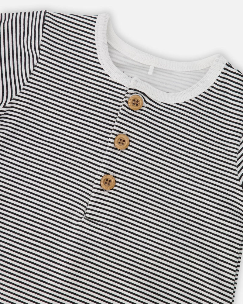 Cotton Jersey Romper Black And Off White Stripes