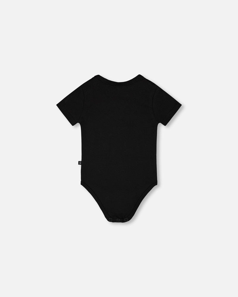 Evolutive Organic Cotton Jersey "Mister Zebra" Onesie Black