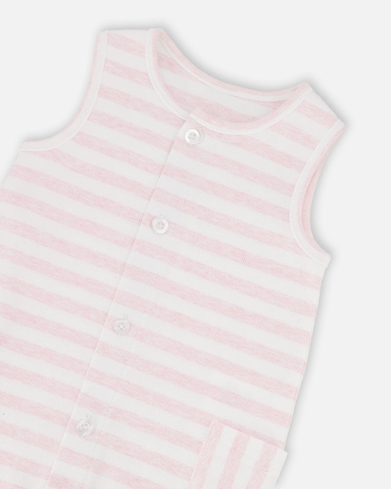 Cotton Striped Romper White And Pink Stripes