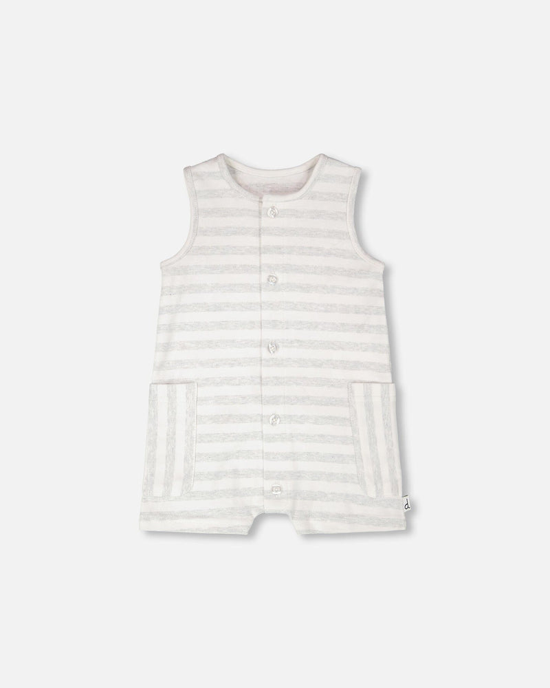 Cotton Striped Romper White And Grey Stripes