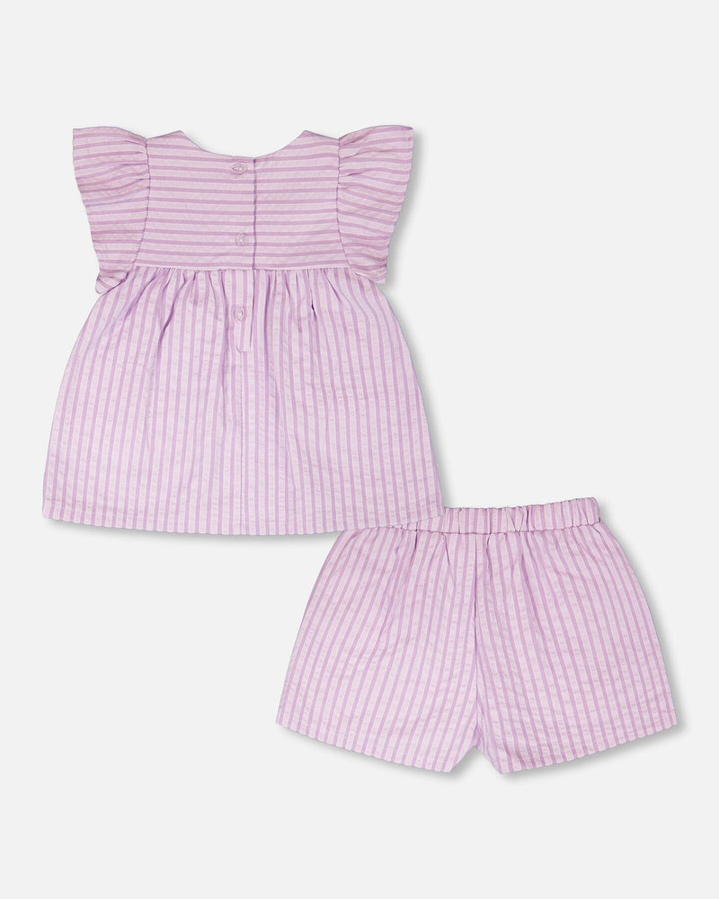 Top And Short Set Lavender Stripes
