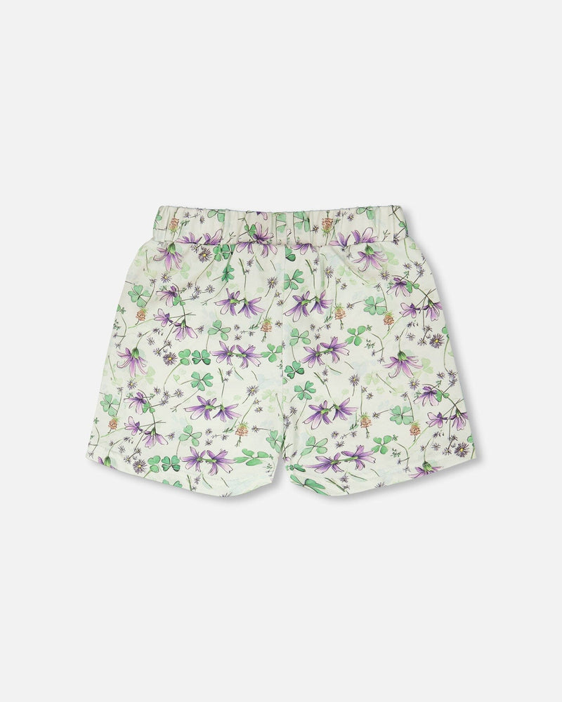 Jersey Shorts Green Printed Flowers