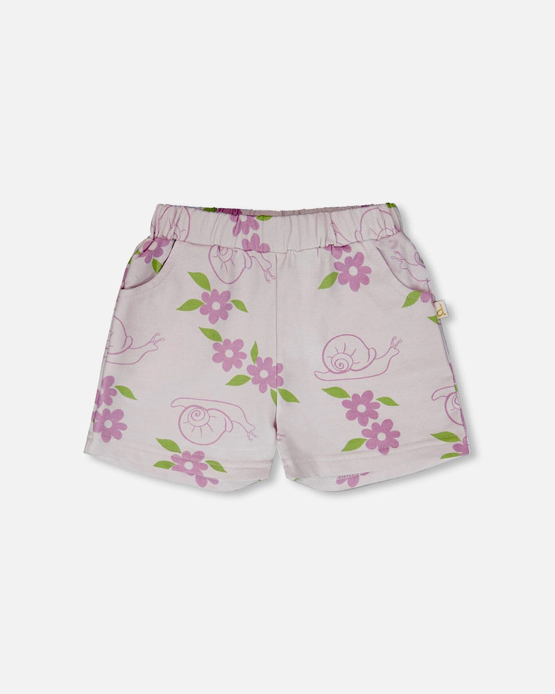 French Terry Shorts Lilac Snails Print