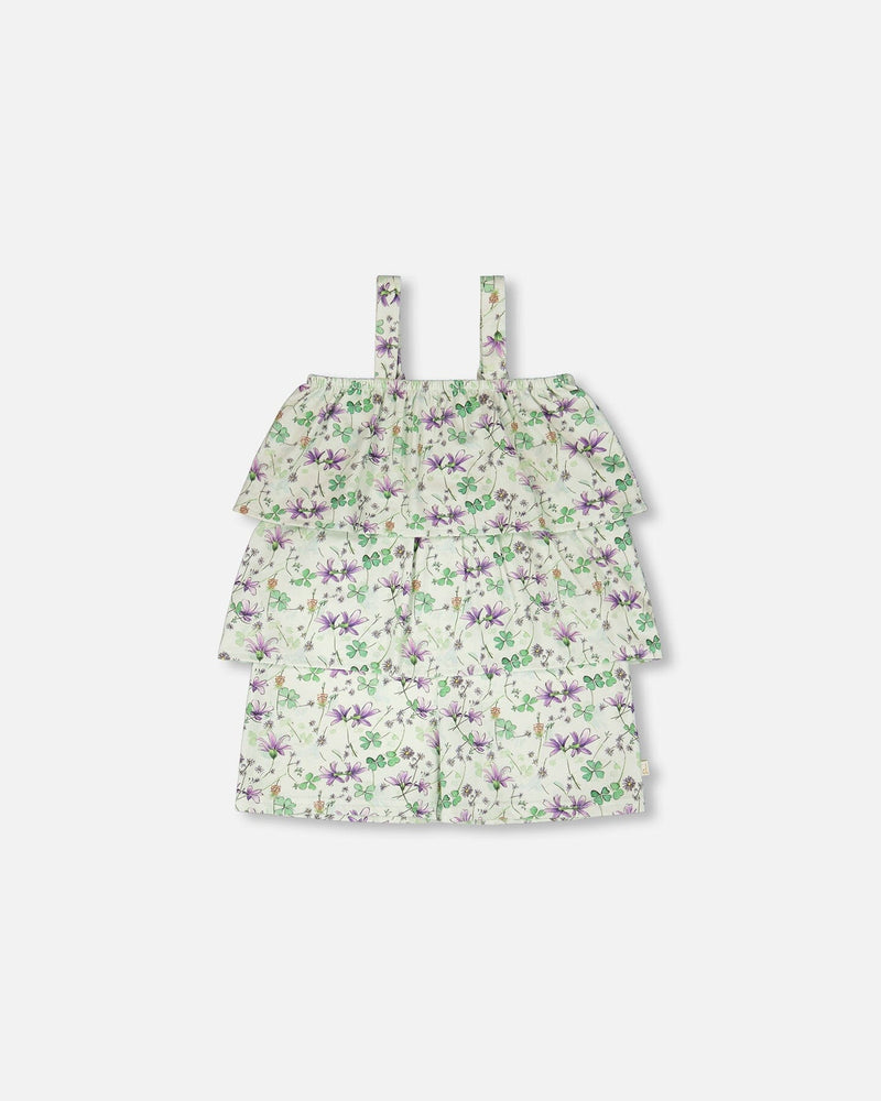 Jersey Romper With Tiers Green Printed Flowers