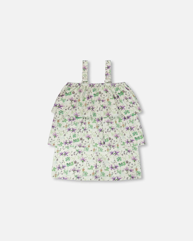 Jersey Romper With Tiers Green Printed Flowers