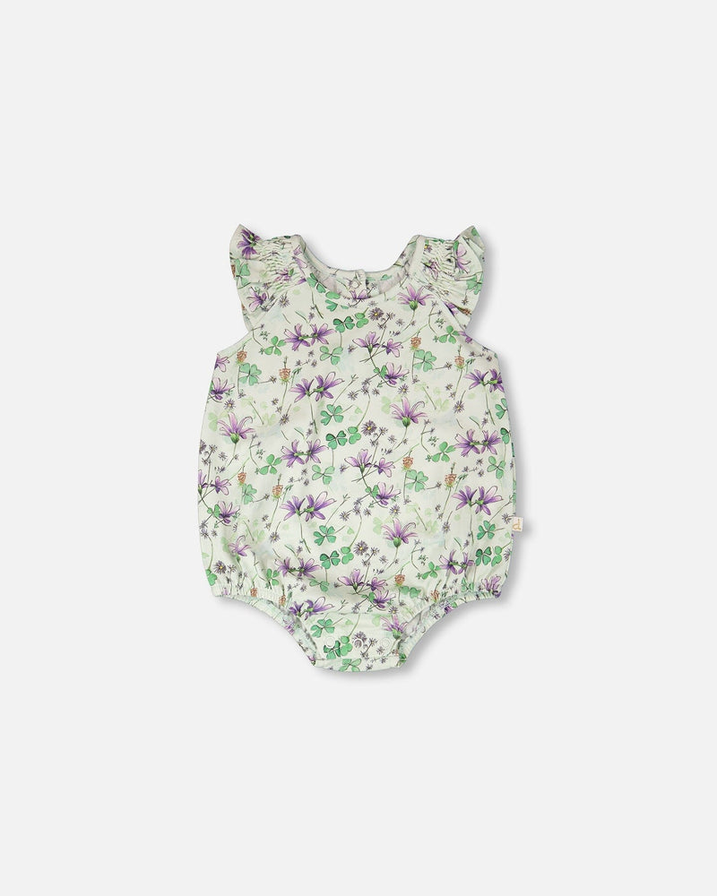 Jersey Romper Green Printed Flowers