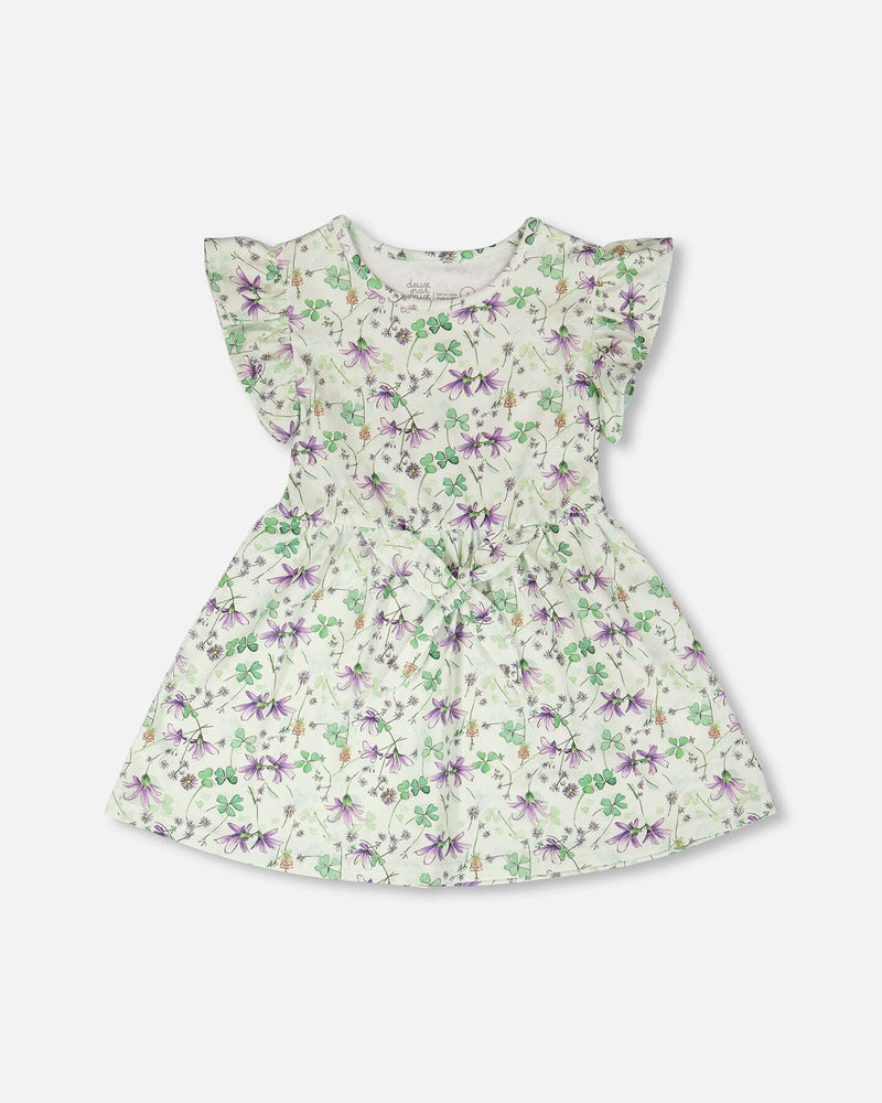Jersey Dress Green Printed Flowers
