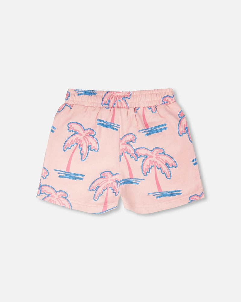 French Terry Shorts Light Pink Palm Print