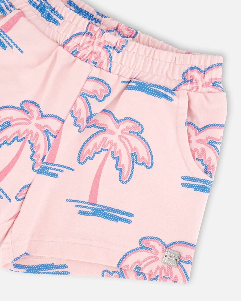 French Terry Shorts Light Pink Palm Print