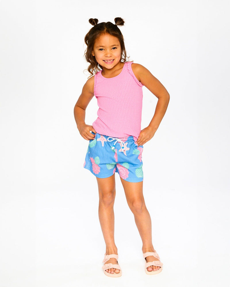Crinkle Jersey Shorts Blue Shell Print