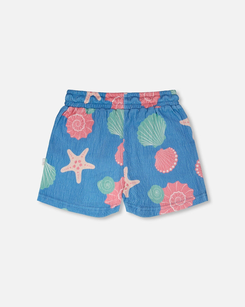 Crinkle Jersey Shorts Blue Shell Print
