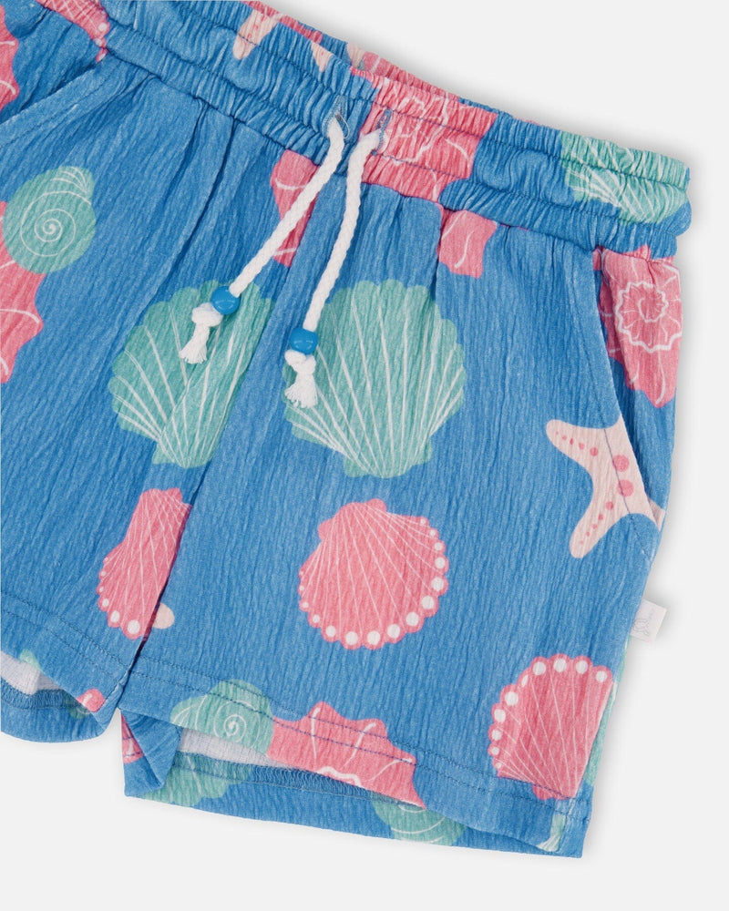 Crinkle Jersey Shorts Blue Shell Print