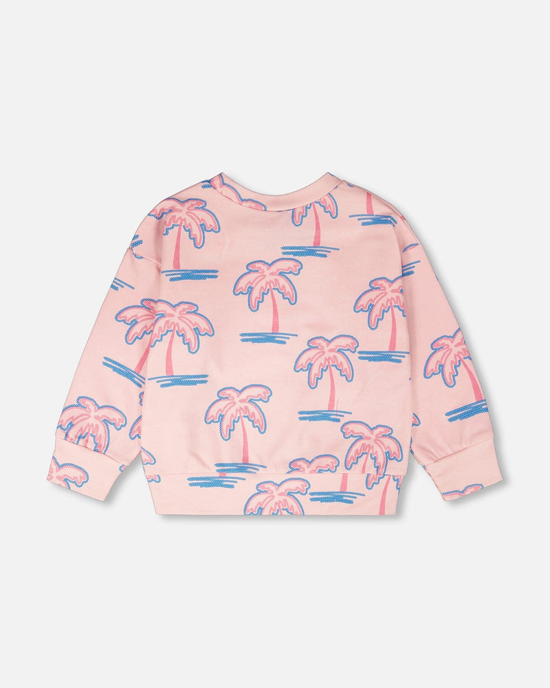 French Terry Sweatshirt Light Pink Palm Print
