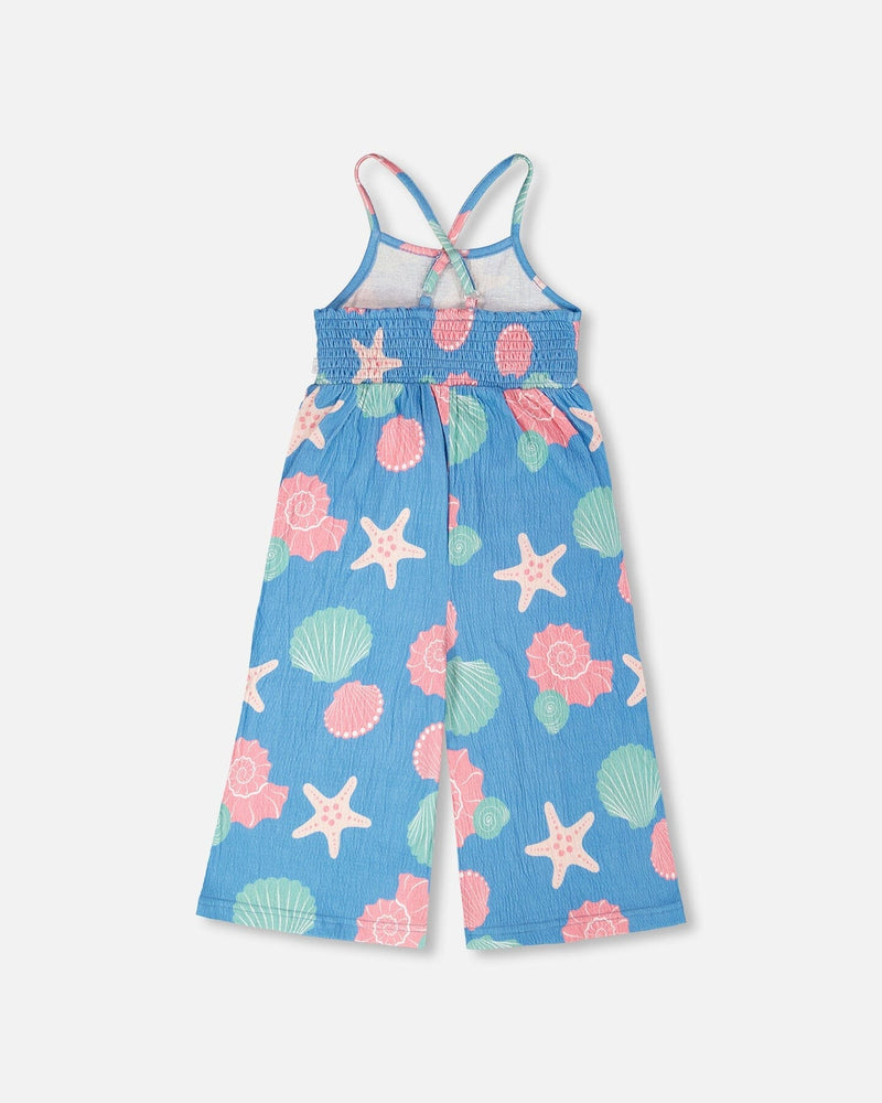 Crinkle Jersey Jumpsuit Blue Shell Print