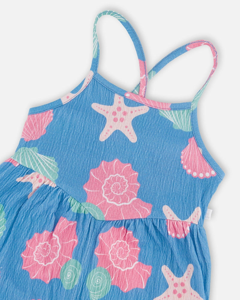 Crinkle Jersey Jumpsuit Blue Shell Print