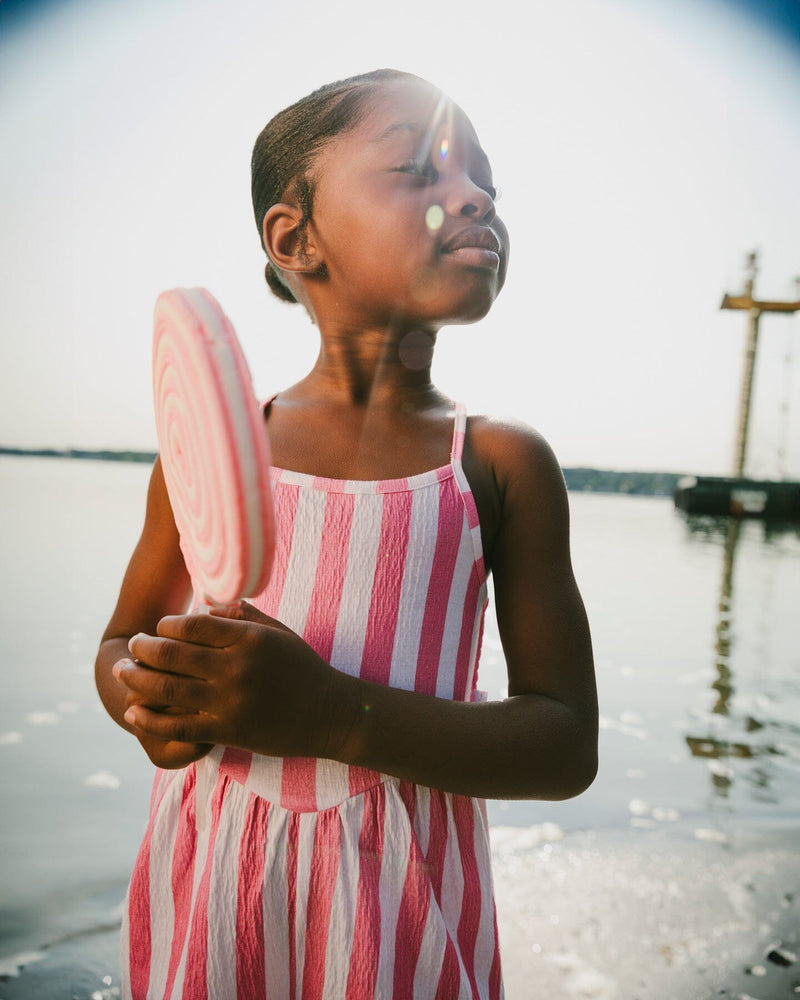 Crinkle Jersey Jumpsuit White And Pink Stripes