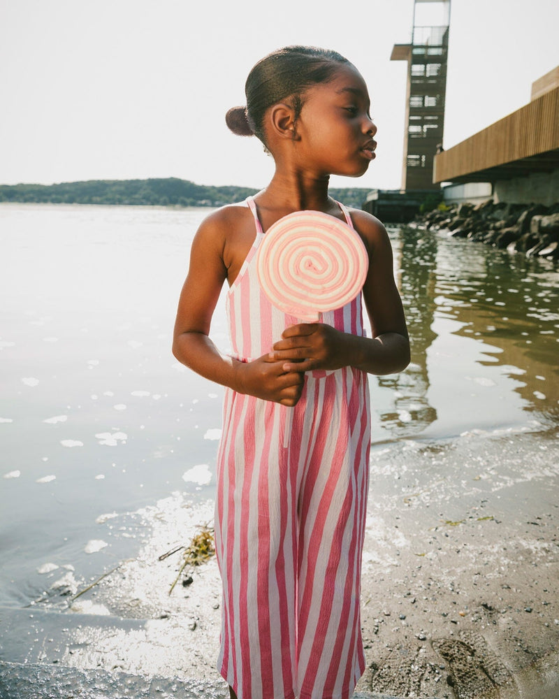 Crinkle Jersey Jumpsuit White And Pink Stripes